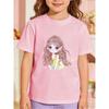 Girls Q-Style Flower Heart Print Crewneck Short Sleeve Tee, Sweet Ins Casual Basic Top