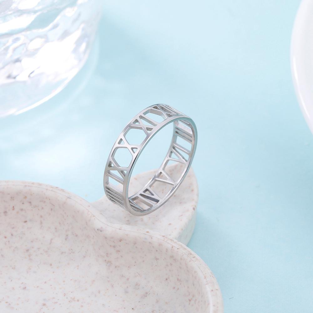 Roman Numerals Stainless Steel Ring for Women Men Classic Rose Gold Casual Couple Rings Jewelry Anniversary Gift