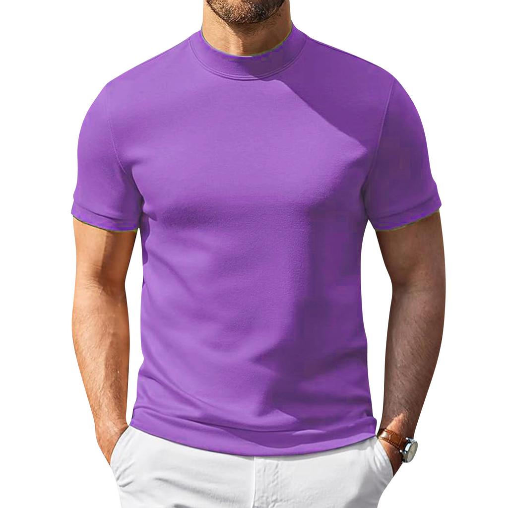Męski T-shirt z krótkim rękawem i półgolfem Lekki Elastyczny Oddychający Podstawowy Top Miękki Dopasowany Podkoszulek do Codziennego Ubrania