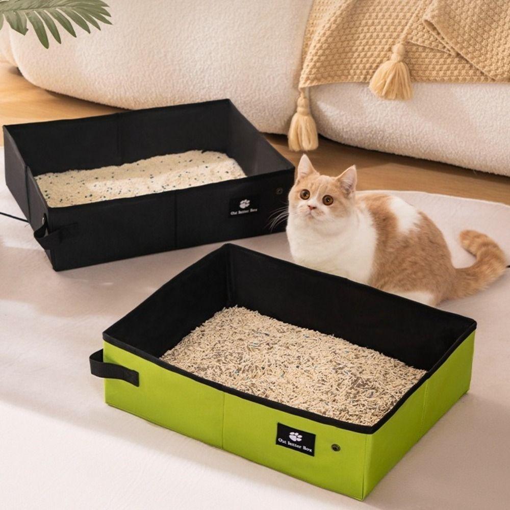 Leicht zu reinigen Wasserdicht Tragbar Katzenklo Faltbar Oxford Katzenklo-Schale Wiederverwendbar Haustier-Mülleimer für Katzen und Hunde