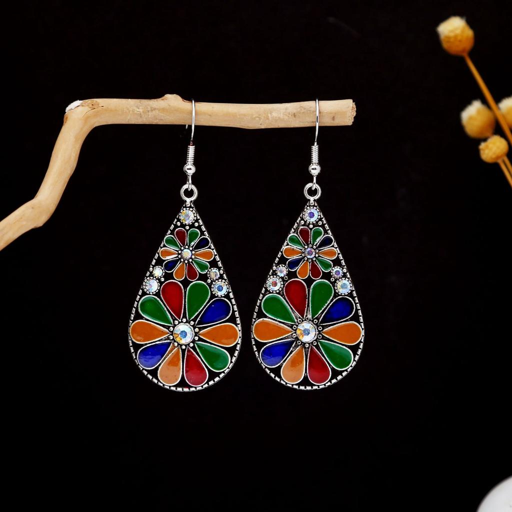 Bohemian Ethnic Style Oval Earrings, Retro Tourist Attractions Ethnic Minority Fringed Beaded Earrings