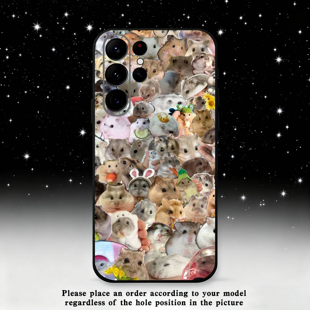 Cute Animal Hamster Phone Case For Samsung S 25,24,23,22,30,21,10,9,Ultra,Plus,Lite,FE,4,5 G Black Soft Case