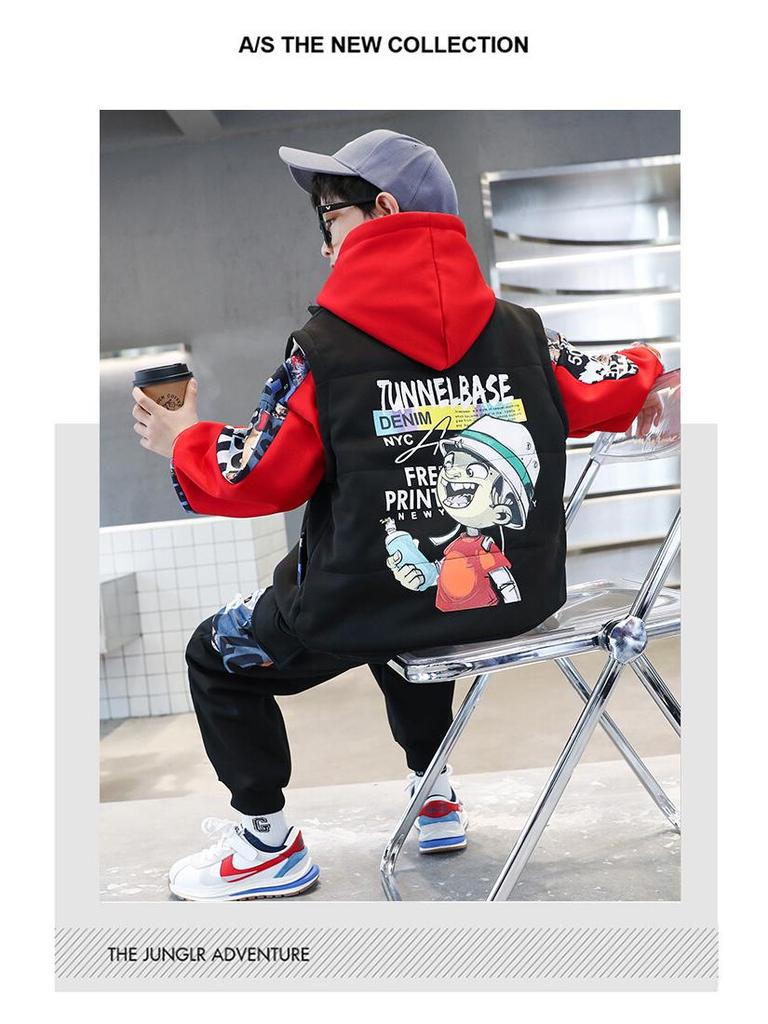 2025 Modny chłopięcy zimowy zestaw bluz dresowych z podszewką z polaru - Ciepły, gruby, stylowy trzyczęściowy zestaw dla chłopców