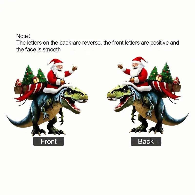Christmas Pendant Santa Claus On Dinosaur Ornament 2D Flat Acrylic Hanging Decoration For Christmas Tree Mantel Decor