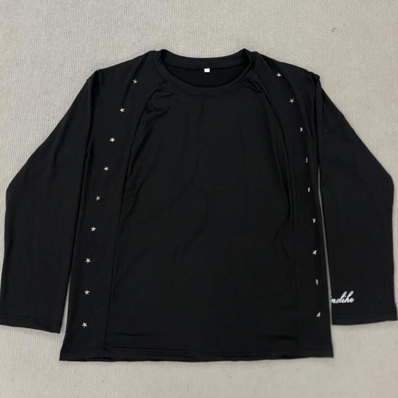 

Y2K принт, длинный рукав, круглый вырез, персонализированный, ретро-тренд, свободный хип-хоп топ XL чёрный