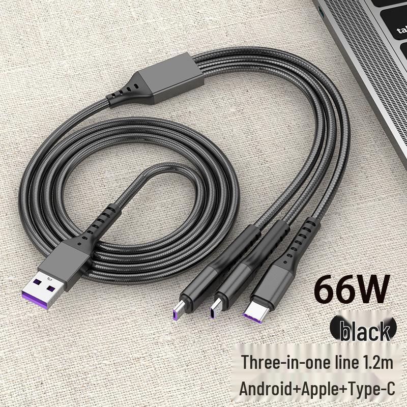 

66 Вт 6 А Плетеный кабель-сетка Три-в-одном Сверхбыстрая зарядка