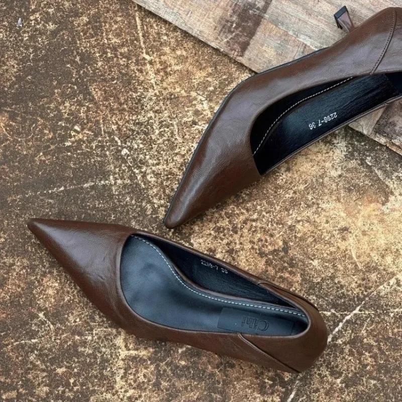 2025 Fashion Ladies Shoes Shallow Women's High Heels Hot Sale Leopard Print Office and Career Sexy Pointed Toe Solid Heels Women