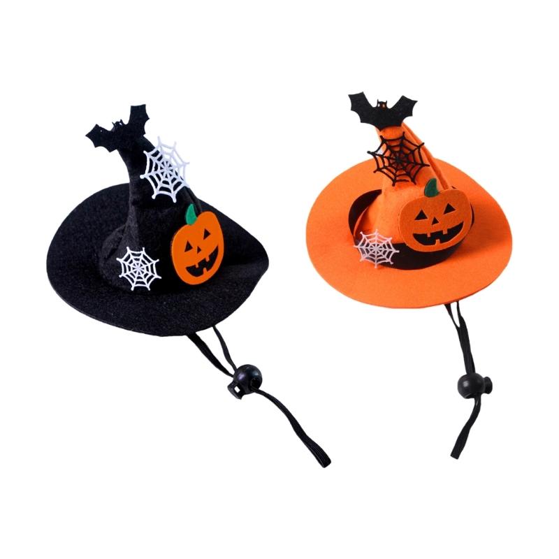 Lovely Pumpkin Theme Witch Hat For Pet Cats Soft Fabric Halloween Costume Accessory Hat Perfect For Cosplay Parties