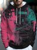 Men's Fashion Long-Sleeve Hoodie, Trendy Printed Sport Sweatshirt with Black, Pink, and Green Abstract Geometric Line Art. Soft, Comfortable, and