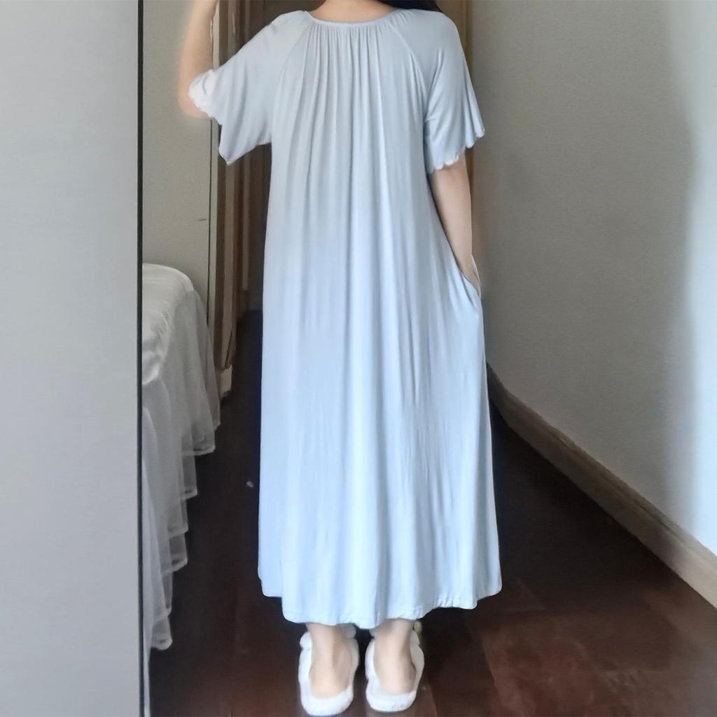 Women's Plus Size Summer Short-Sleeved Dress with Built-in Bra for Home or Outdoors