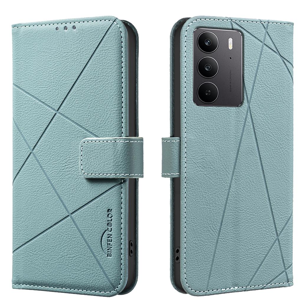 Pro Realme C75 4G Pouzdro BINFEN COLOR BF35 Geometricky Ražený Kožený Kryt na Telefon RFID Blokující Peněženka Stojánek