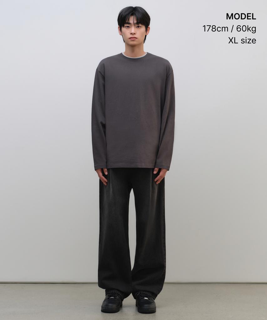 MUSINSA STANDARD Relaxed Oe Crew Neck Long Sleeve T-Shirt [Gunmetal]
