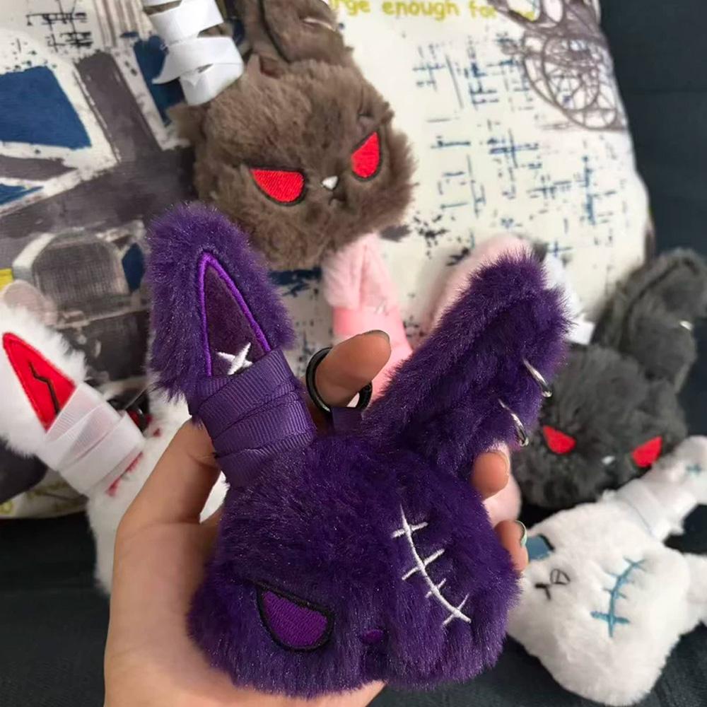 Goth Bandage Bunny Plush Keychain Stitched Scar Rabbit Bag Charm Soft Fluffy Pendant Gift For Teen Girls Backpack Decor