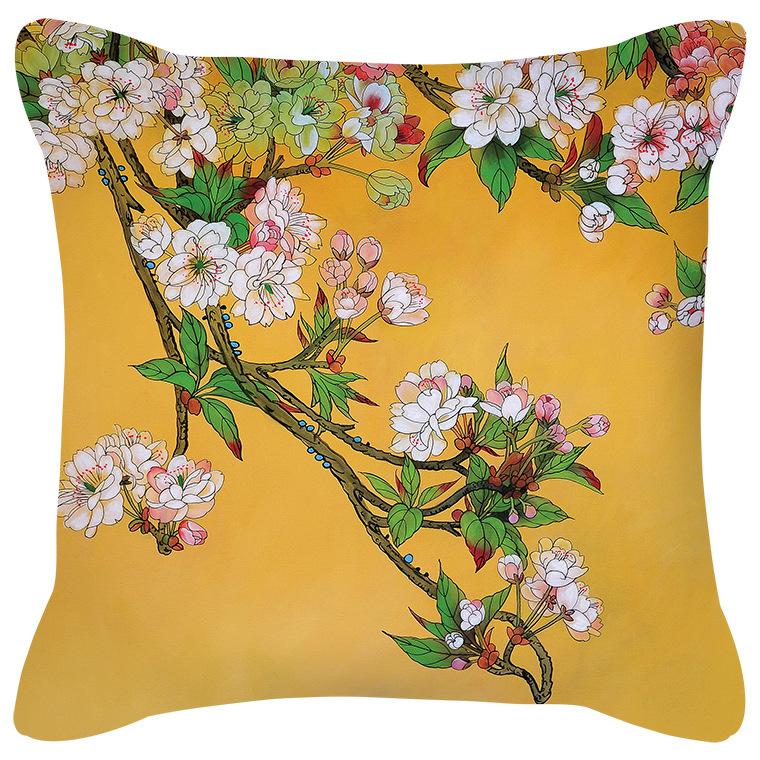 Plum Blossom Cushion Flamingo Birds Cherry Pillow for Home Chair Sofa Decoration Yellow Pillowcases