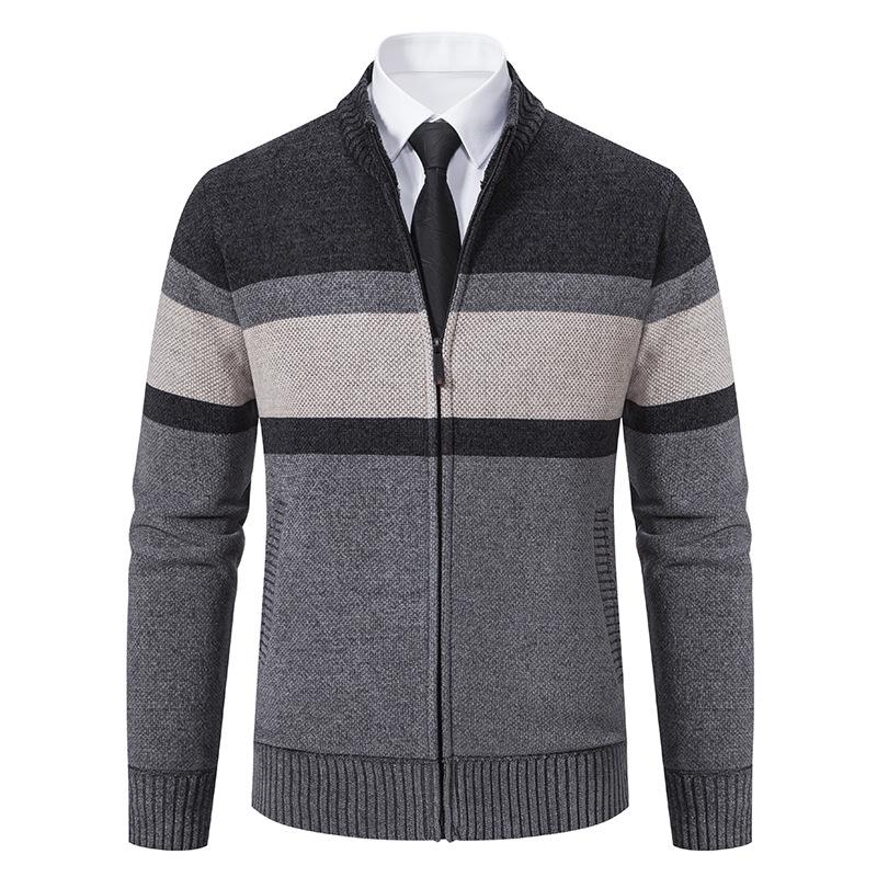 Men's Autumn/Winter Knit Cardigan Sweater Jacket with Velvet Lining