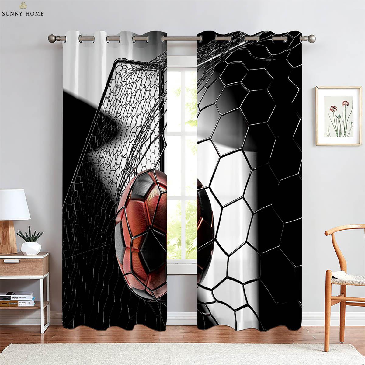 

2 шт. Спортивные баскетбольные 3D стереопечатные шторы из полиэфирного волокна для гостиной, кухни, детской комнаты, декоративные шторы W50xH140(CM)x2PCS&Grommet Top