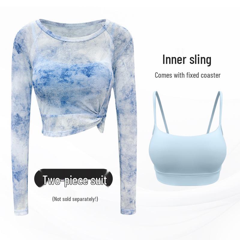 

Летний комплект для йоги с длинными рукавами из сетки тай-дай - Женский фитнес-костюм из двух частей Small