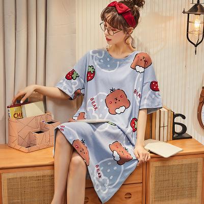 Girls' Summer, Spring and Autumn Short-sleeved Home Wear with Cute Cartoon Designs and Loose Style Pajamas and Nightgowns