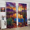 2 Panels Southwestern Desert Landscape Blackout Curtains - Turquoise Blue & Purple Cactus Print Window Drapes   100% Polyester Th