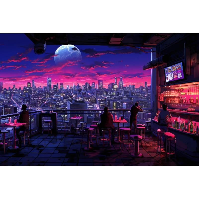 1pc frameless Cyberpunk Night City Landscape Poster Future Neon Lights Bar Design Canvas Wall Art for Living Room Home Decor