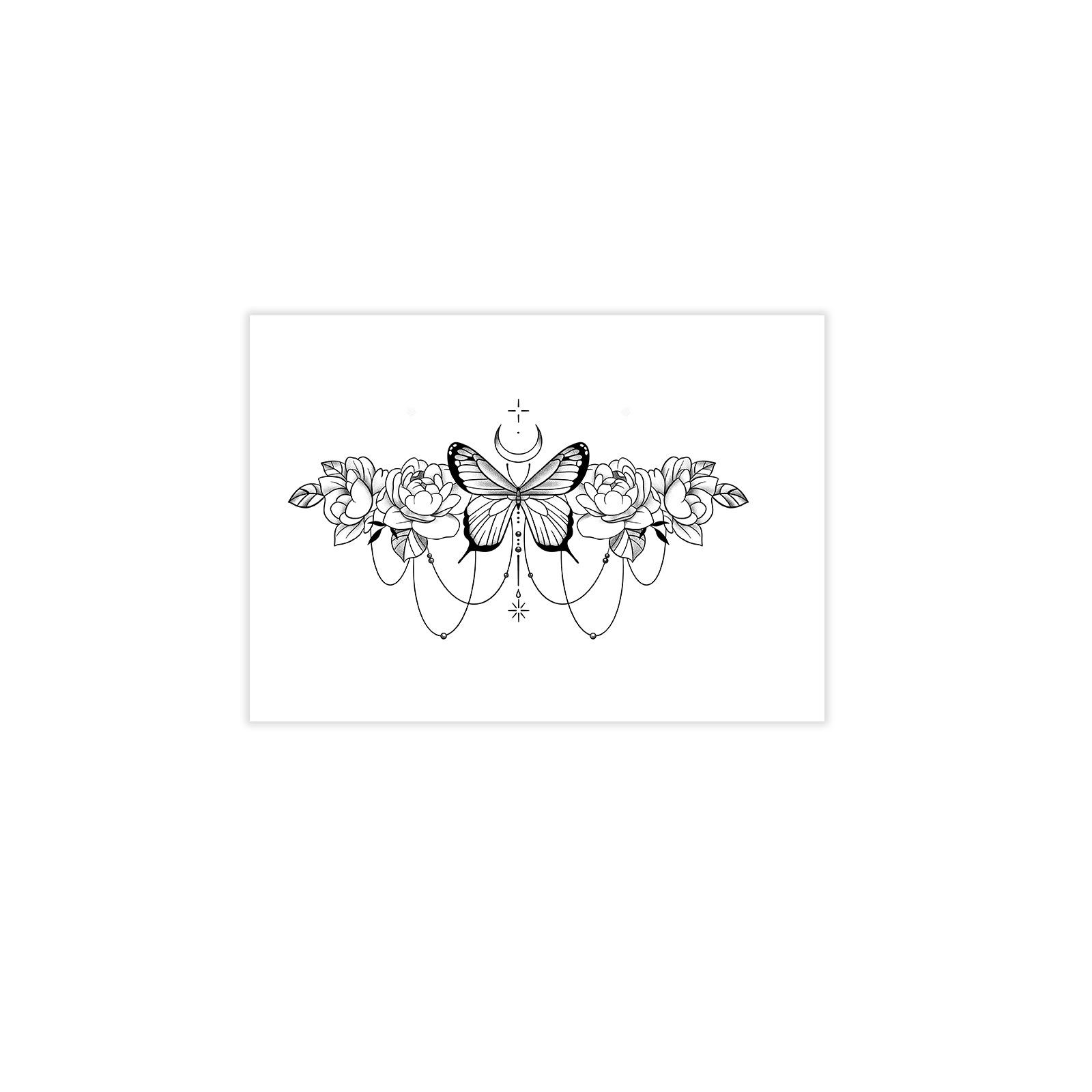 Retro Personalized Simple Plain Flower Moon Butterfly Pendant Fringed Leg Tattoo Sticker 19*12CM