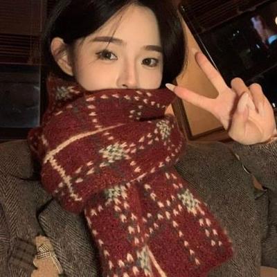 2024 Women's Red Wool Blend Scarf - Warm, Versatile, Christmas Winter Accessory