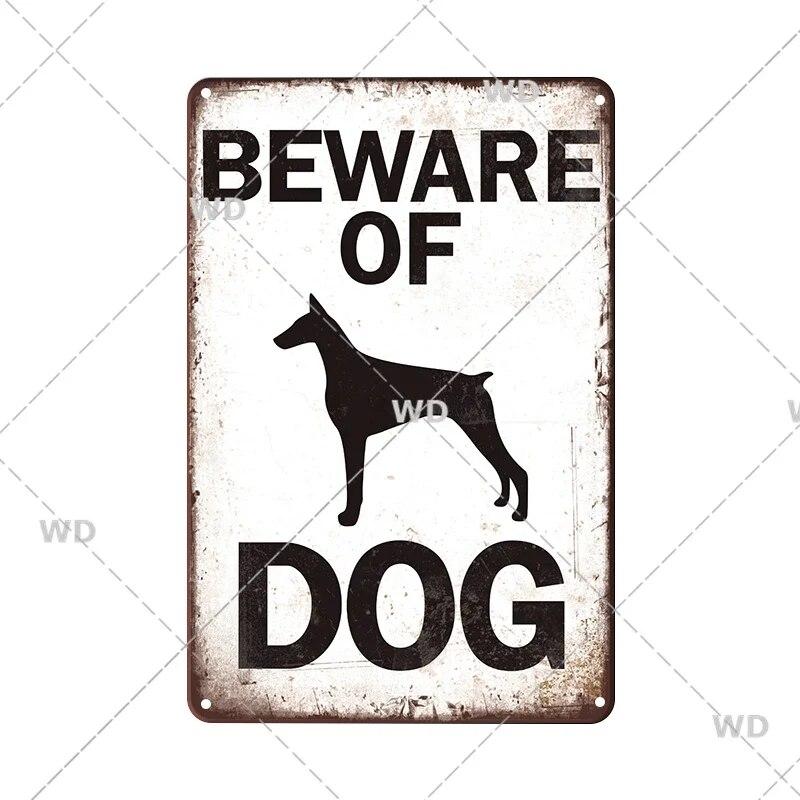 Retro Vintage Beware Of Dog Warning Vintage Tin Signs Caution Metal Plate Metal Poster Plaque For Club Home Pub Bar Wall Decor