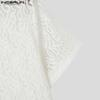 INCERUN Men Short Sleeve Front Lace See Through Sheer Tops Summer T-shirts