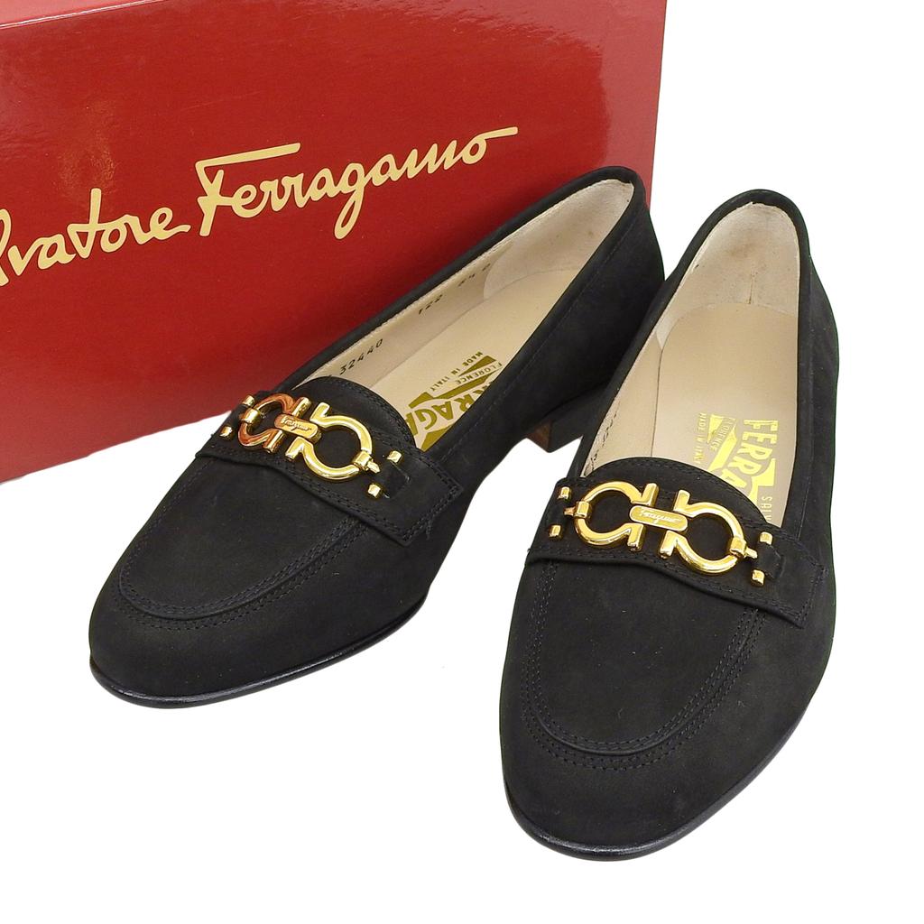 Excellent Salvatore Ferragamo pumps BABS Double Gancini black Nubuck Women 5.5 Used