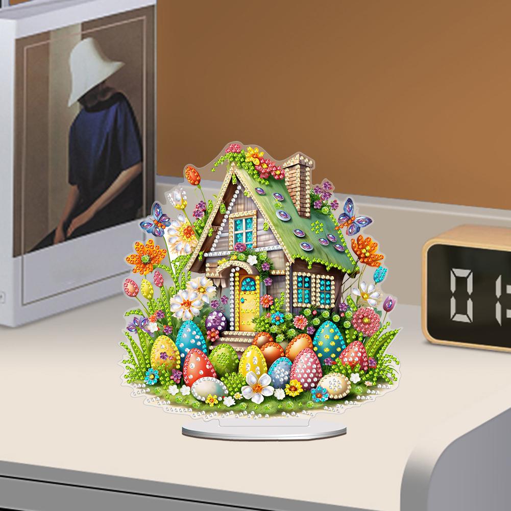 Acrylic Special Shape Easter Egg House Diamond Painting Tabletop Ornaments Kit Rhinestones Desktop Ornaments Bedroom Table Decor