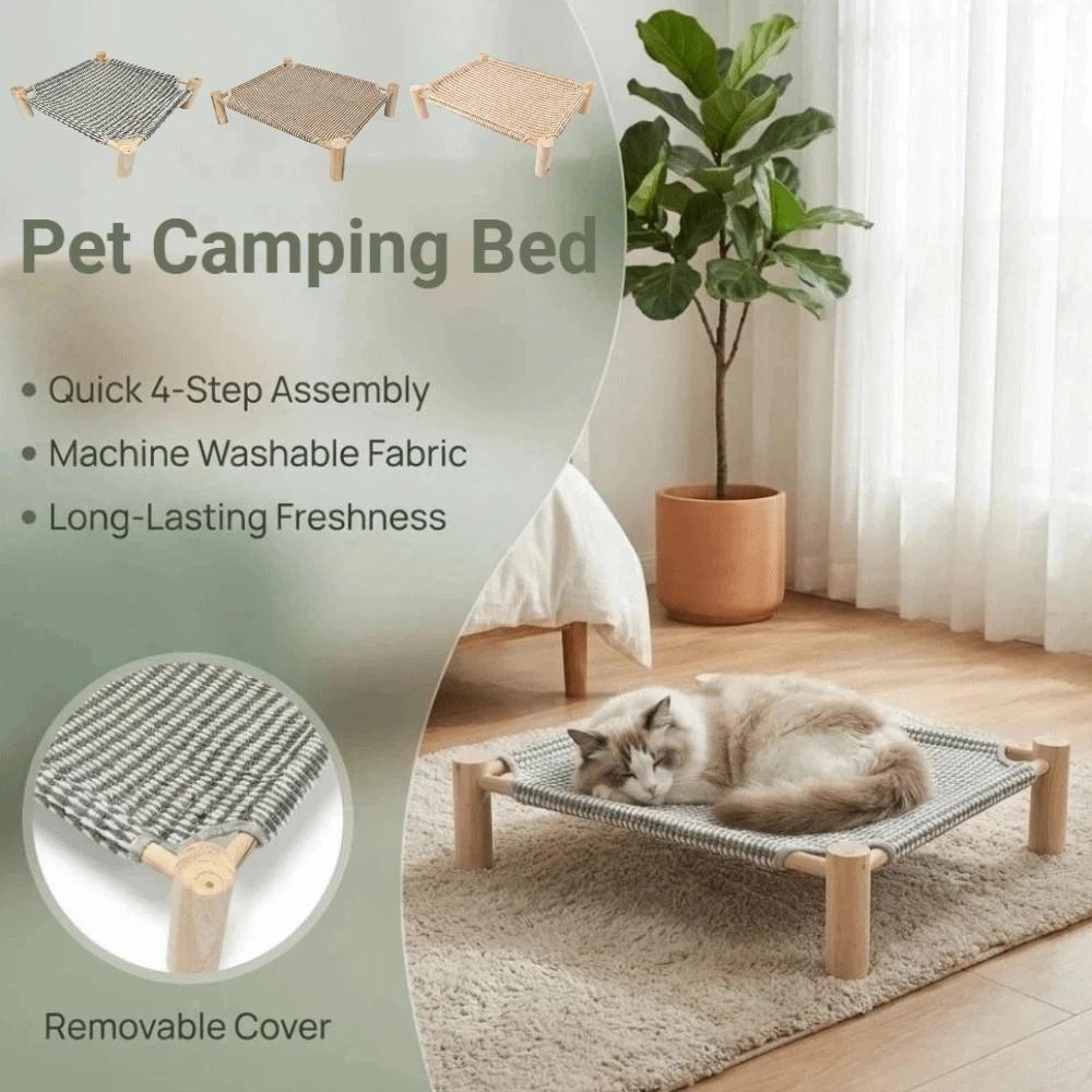 Detachable Kitten Sleeping Bed Wooden Frame Cat Hammock Bed Practical Pet Cool Nest Indoor Use
