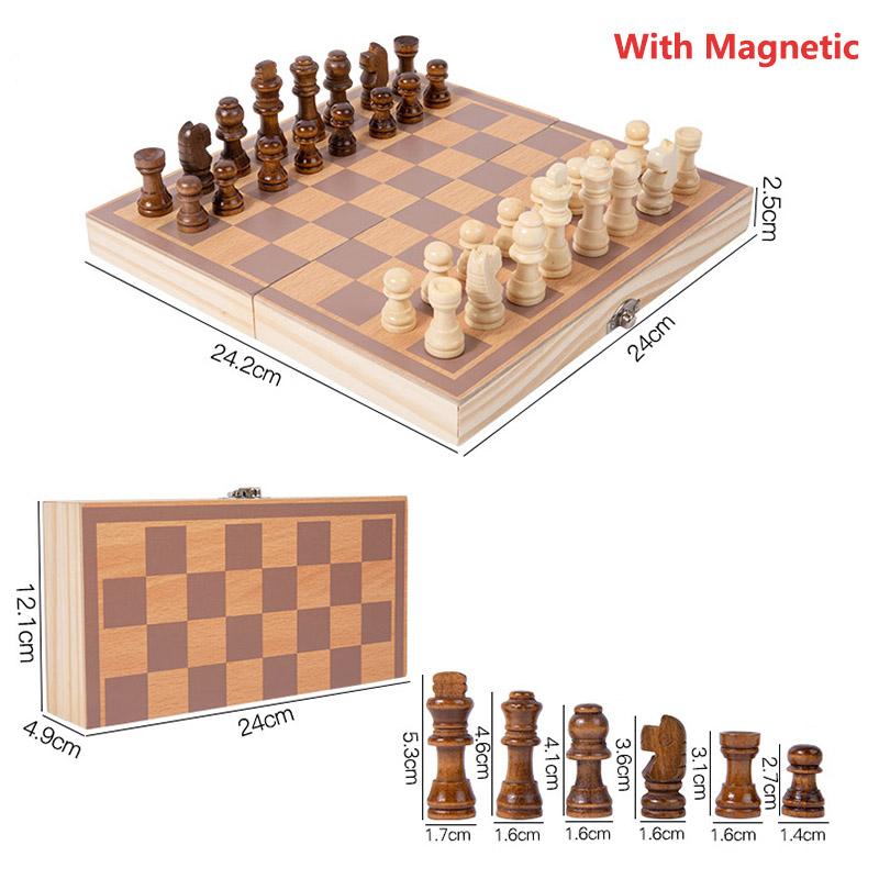 Folding Chess Set Wooden Chess Pieces Board Games Handmade Checkerboard Family Table Game Educational Child Games