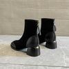 French Square Toe Slim Boots For Women Spring And Autumn New Patchwork Suede Retro Thick Heel Soft Soled Short Boots High Heels