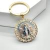 Alloy Round Keychain Virgin Mary Keyrings Pendant Christian Saint Jewelry Religious Christian Faith Gift