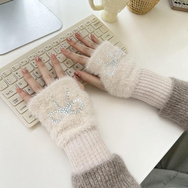 1Pair Warm Half Finger Gloves Can Write Students' Winter Touchscreen Gloves