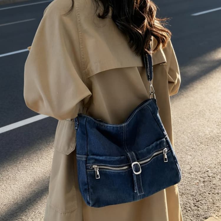 Vintage gewaschene Denim-Tasche mit großem Fassungsvermögen