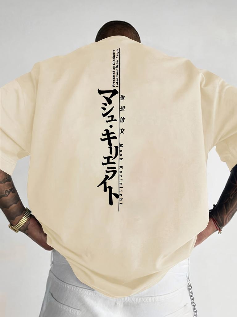 Unisexs Casual Retro Round Neck Tshirt with Japanese Calligraphy Print Unisexs Pure Cotton Loose Short Sleeved Top