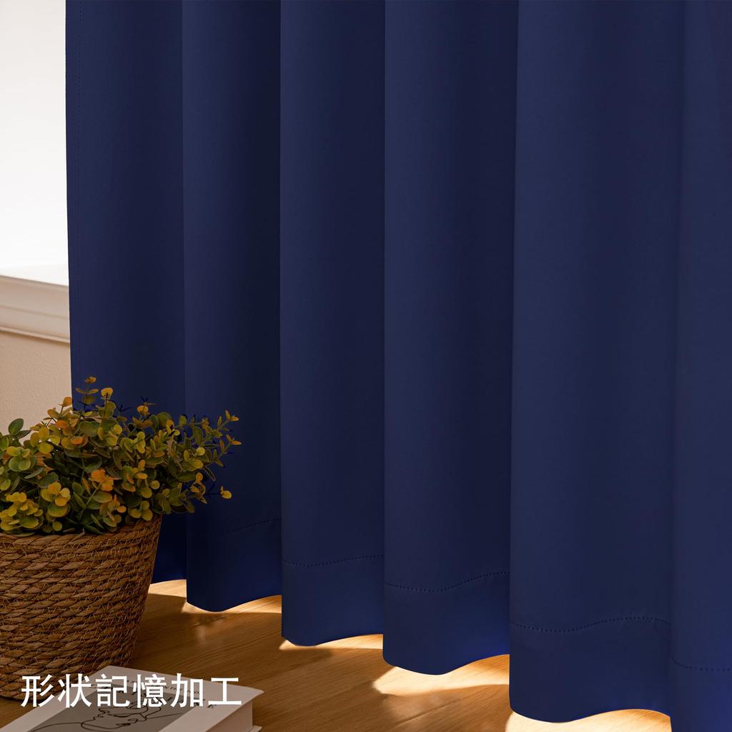 XWZO Blackout Set of 110cm Long X 100cm Blocks Over of Level 1 Blackout Thermal Memory Solid for Bedroom or Living Navy Curtains, 2, Wide, 99.99%