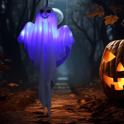 Halloween Hanging Ghost Decoration Glowing White Ghost with String Light Indoor Outdoor