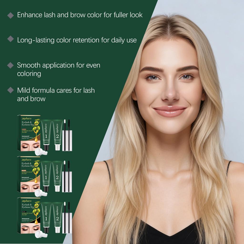 Natural Eyebrow & Eyelash Tint Kit for Home Use - Smooth Coloring Long-lasting Plant Extract