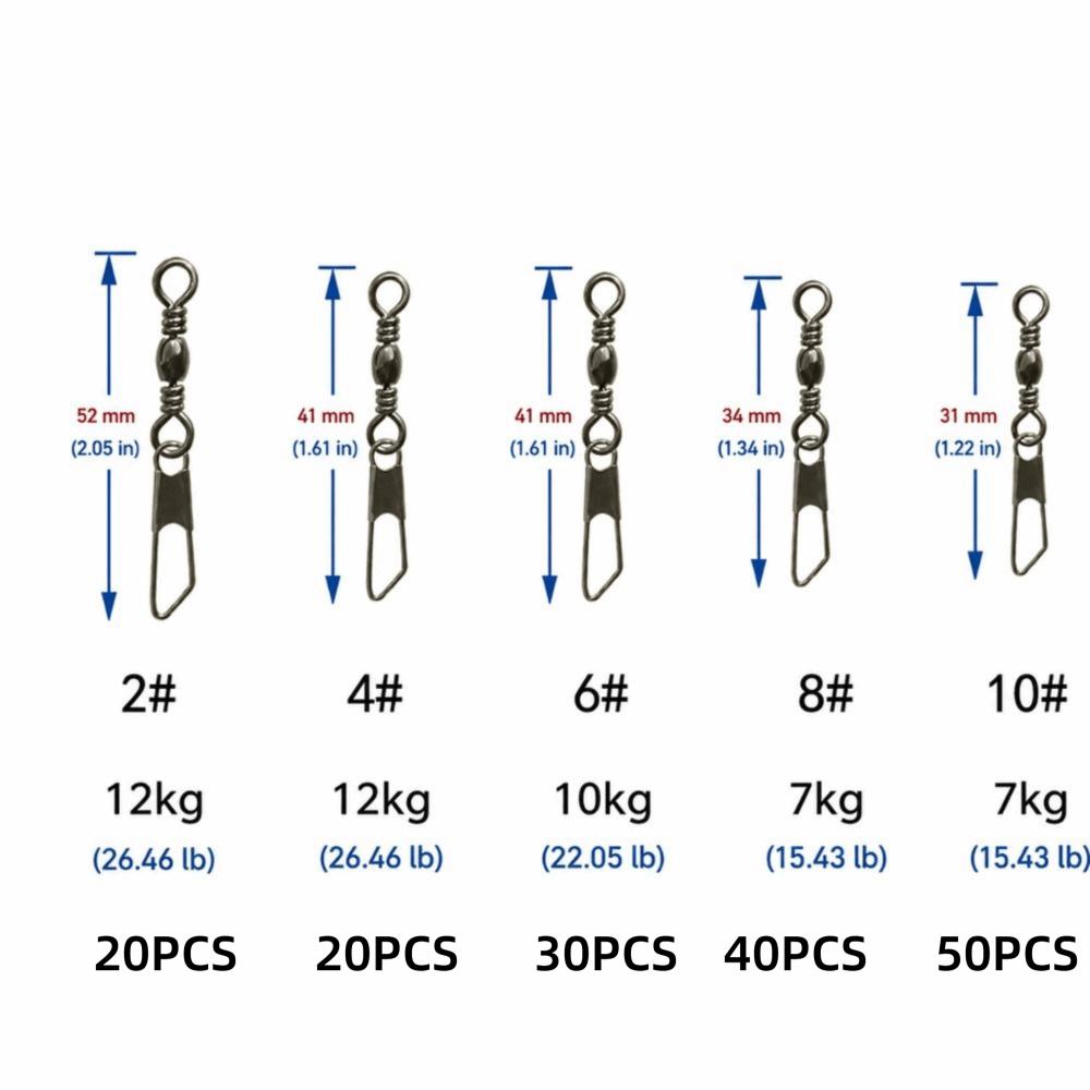 160PCS with Safety Snap Fishing Barrel Swivel Fishing Line Connector  Saltwater Fishing