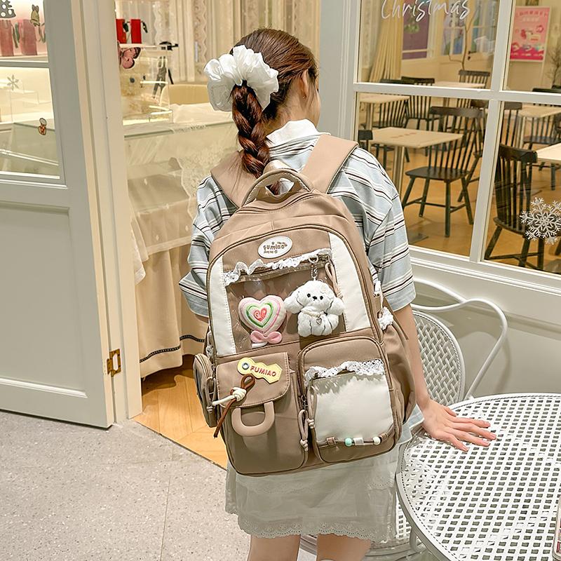 Rucsac Școlar Studențesc Stil Colegial Capacitate Mare Rucsac cu Compartimente Multiple pentru Fete cu Portofel pentru Monede