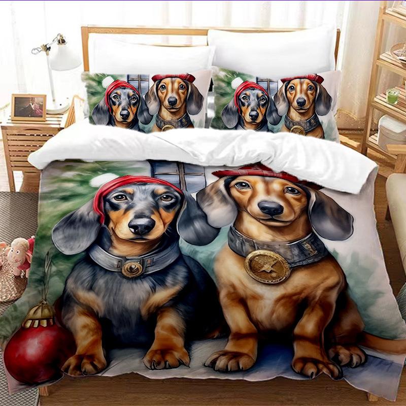 Quilt Cover 3D Digital Printing Three-Piece Set Home Textile Snow Cute Pet Tk Bedding