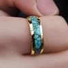 8mm Men Gold Color Stainless Steel Rings Inlay Turquoise Rings For Men Women Wedding Engagement Band Jewelry Gift