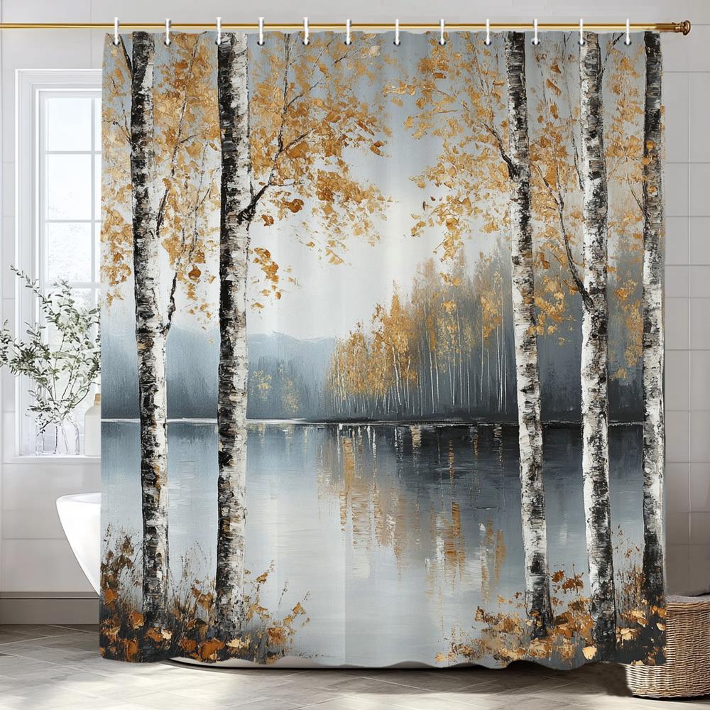 Modern Tree Shower Curtain, Forest and Tree Leaves Bathroom Decorative Shower Curtain, Waterproof Shower Curtain with Hooks