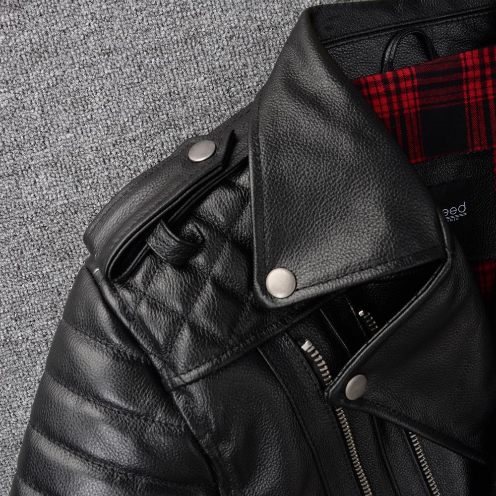 Giacca in Vera Pelle di Mucca Nera Uomo Giubbotti Motocicletta Bomber Abbigliamento da Equitazione Biker Cappotto in Pelle da Uomo Autunno