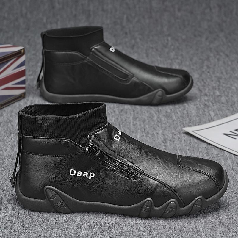 New Casual Shoes for Men Luxury Round Toe Men Ankle Boots Light Slip On Walking Shoes Outdoor Comfor Men High Top Sneakers