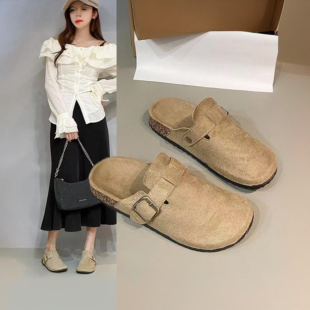 Women'S Retro Cork Footbed Clogs Mules Closed Toe Flat Non-Slip Slip-On Shoes Comfortable Casual Outdoor Sandals