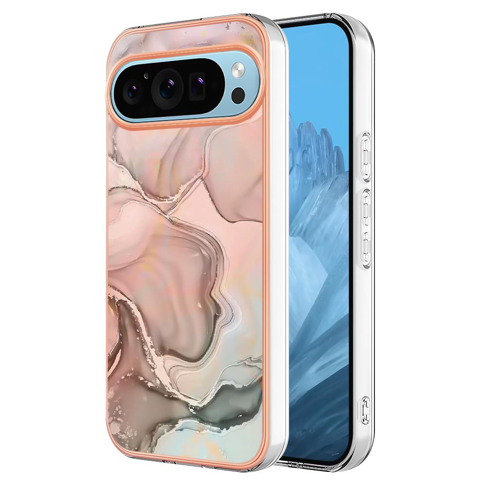 YB IMD Series-16 Style-E For Google Pixel 9/Pixel 9 Pro TPU Marble Pattern Case Electroplating Edge Phone Cover