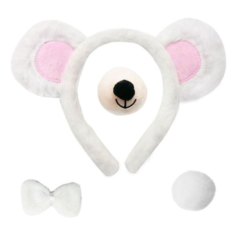 4Pcs Halloween Bear Cosplay Set Bear Headband Bowtie Nose Tail Fashion Headwear for Carnivals Costume Supplies